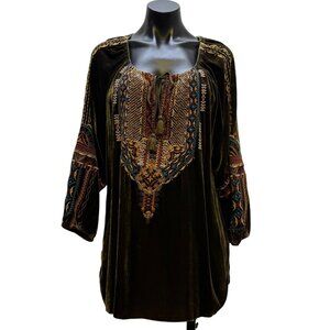 Johnny Was Embroidered Velvet Boho Tunic Blouse With Green Multi Size M